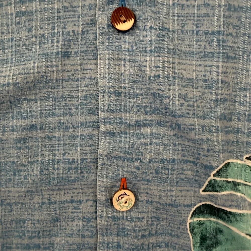 Tommy Bahama IslandZone Silk Shirt Mens L Blue Floral Monstera Leaf Button Up - Picture 6 of 9